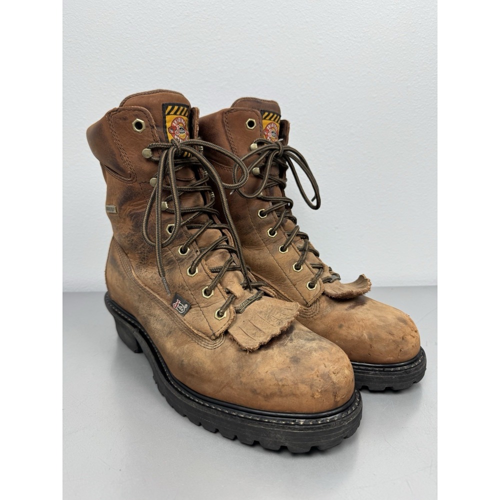 Justin Livestock Work Boots Mens 11 D Livestock 8" Brown Leather Western Cowboy